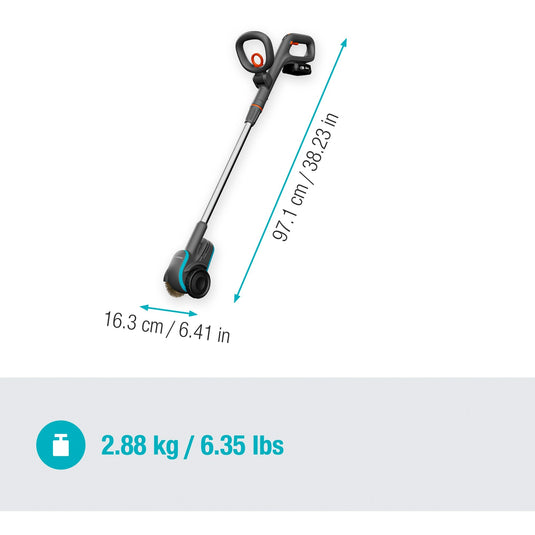 Gardena easyweed accu-onkruidborstel 1800 18v p4a gebruiksklare set onkruidverwijderaar (grijs turquoise, accu en oplader inbegrepen, power for all alliance)