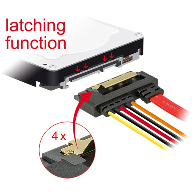 Load image into Gallery viewer, Delock sata 7-pin + 15-pin > sata 22-pin adapter (zwart rood, 0,3 meter)
