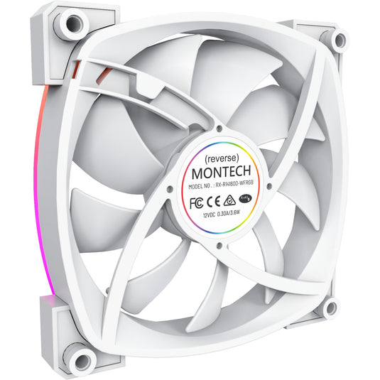 Montech rx140 pwm rgb case fan (wit, 140 x 25 x 140 mm, 3-pin argb)