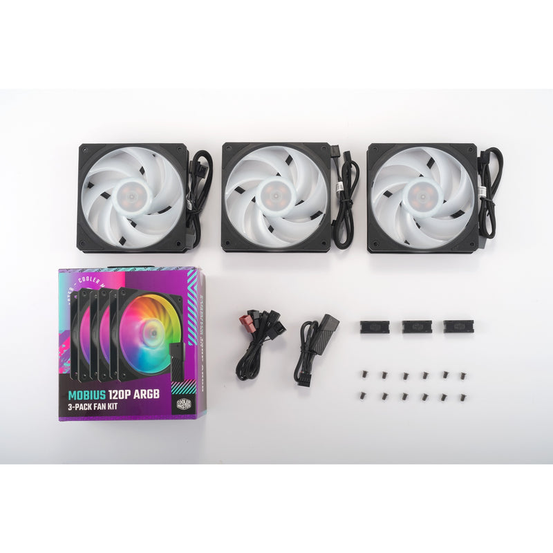 Load image into Gallery viewer, Cooler master mobius 120p argb 120x120x25 case fans (zwart, 3 stuks, 120 x 120 x 25 mm, pwm)
