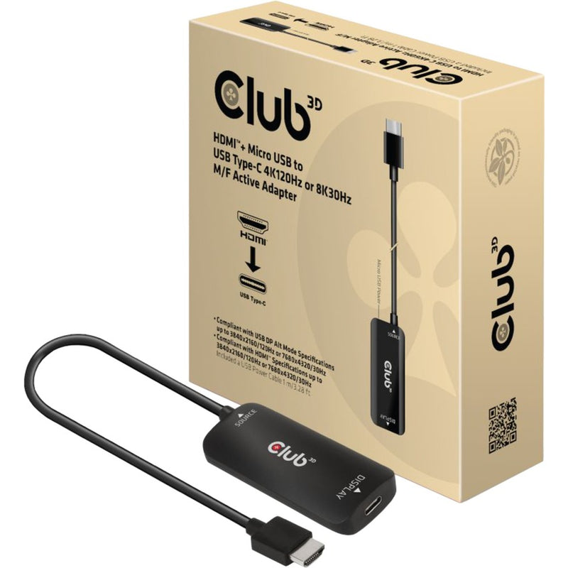 Afbeelding laden in galerijviewer, Club 3d hdmi + micro-usb naar usb-c adapter (zwart)
