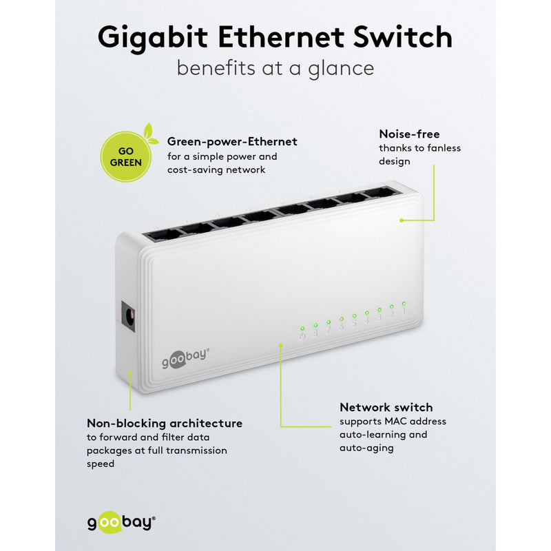 ギャラリービューアに画像をロードする, Goobay 8-poort gigabit ethernet switch (wit)
