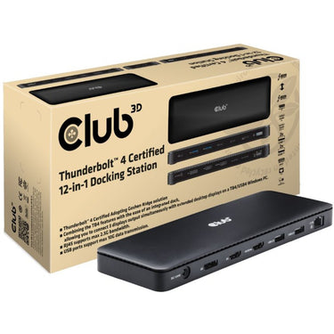 Club 3d thunderbolt 4 12-in-1 dock dockingstation (zwart)