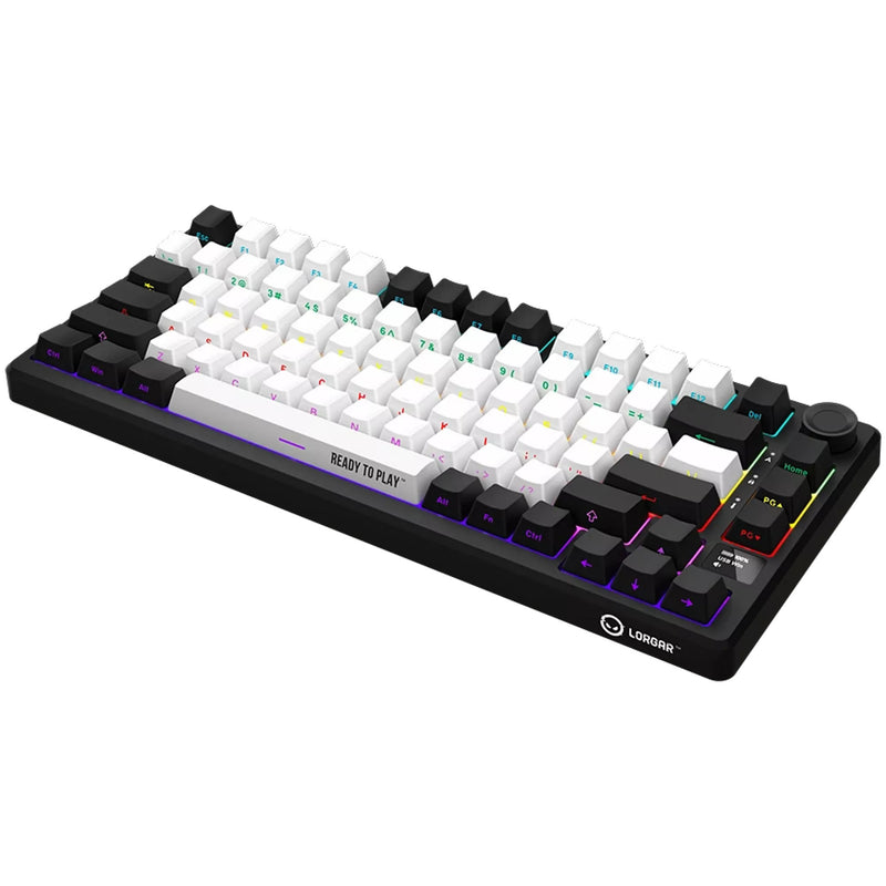 Load image into Gallery viewer, Lorgar kbp7075w rgb mechanisch gaming toetsenbord (zwart, us lay-out (qwerty), logar toxic purple, 75%, rgb, hot-swappable, pbt double-shot, bluetooth | 2.4ghz | usb)
