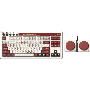 8bitdo retro mechanical keyboard fami edition (beige, us lay-out (qwerty), kailh box white, 80% (tkl), bluetooth low energy, wireless 2.4g, usb)