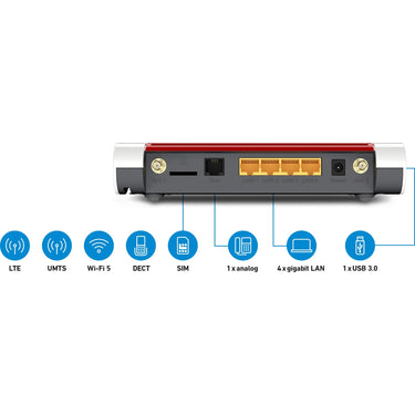 Fritz! box 6850 lte international wlan lte router (wit rood, 4g (lte), 3g 3g+ (umts hspa+), mesh wi-fi)