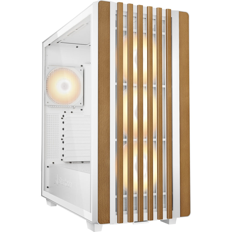 Load image into Gallery viewer, Sharkoon rebel c70g rgb midi tower behuizing (wit houtkleur | 2x usb-a | 1x usb-c | rgb | tempered glass)
