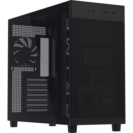 Asus prime ap303 - tempered glass panel midi tower behuizing (zwart | 2x usb-a | 1x usb-c | tempered glass)