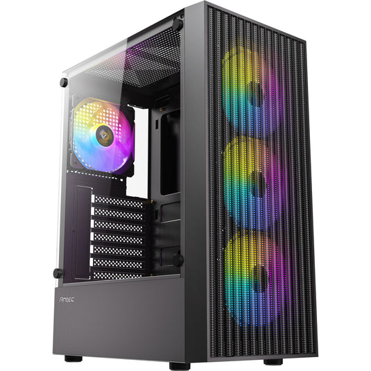 Antec ax27 rgb elite midi tower behuizing (zwart | 3x usb-a | tempered glass)