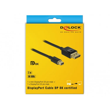 Delock mini displayport > displayport kabel (zwart, 2 meter, 8k 60 hz )