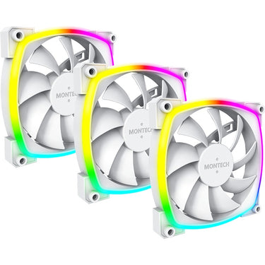 Montech ax120 fan pwm 3-pack rgb case fans (wit, 3 stuks, 120 x 120 x 25 mm)