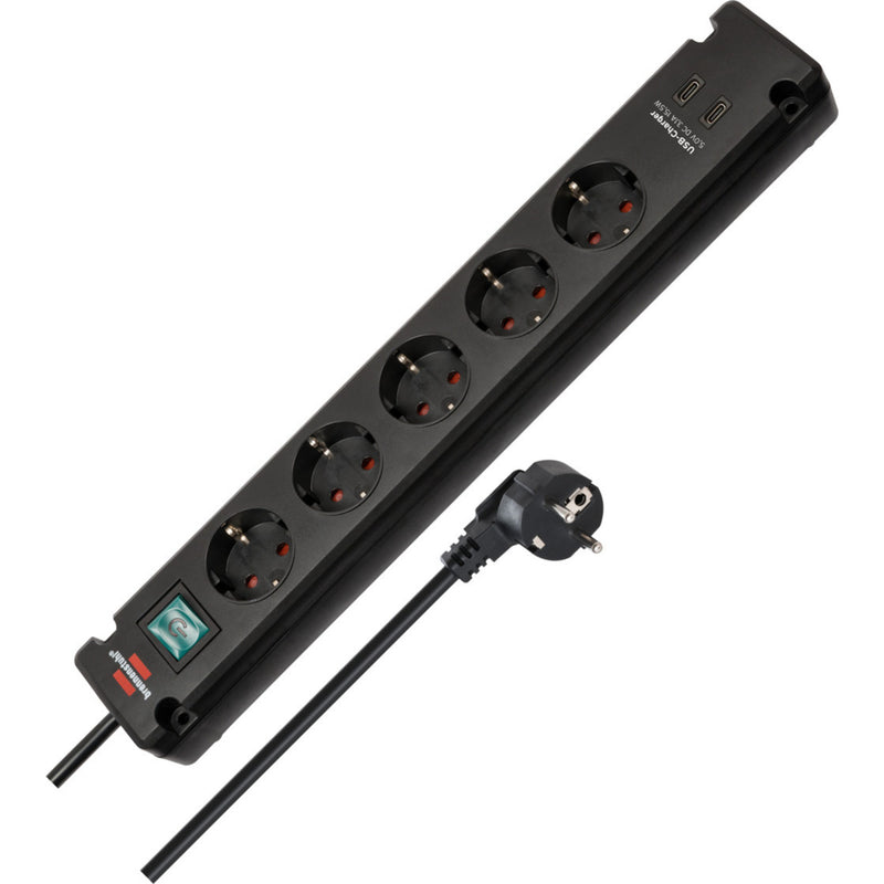 Load image into Gallery viewer, Brennenstuhl bremounta stekkerdoos 5-voudig met 2 usb c-laadcontactdozen stekkerdoos (zwart, 2x usb c)
