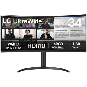 Lg ultrawide 34wr50qk-b 34 curved monitor (zwart, 2x hdmi, displayport)