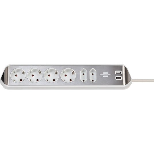 Brennenstuhl estilo hoekstopcontact 4-voudig met usb-oplaadfunctie stekkerdoos (wit roestvrij staal)