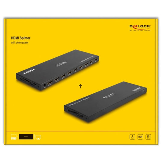 Delock hdmi splitter 1x hdmi in > 8x hdmi out, 4k 60hz (zwart, met downscaler)