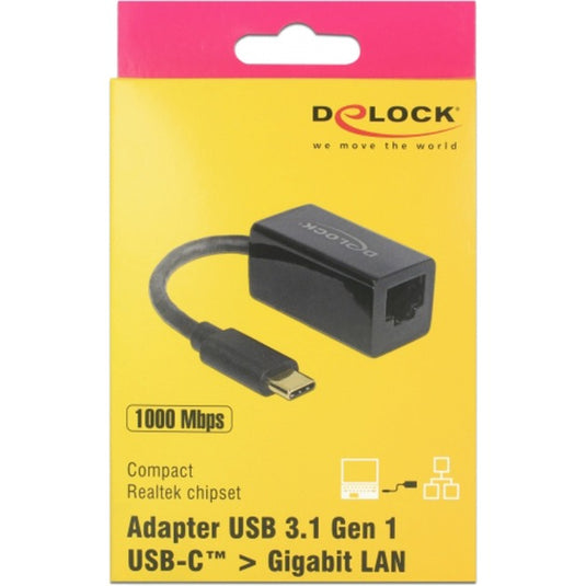 Delock superspeed usb-c (usb 3.1 gen 1) male > gigabit lan 10 100 1000 mbps compact adapter (zwart, 0,135 meter)