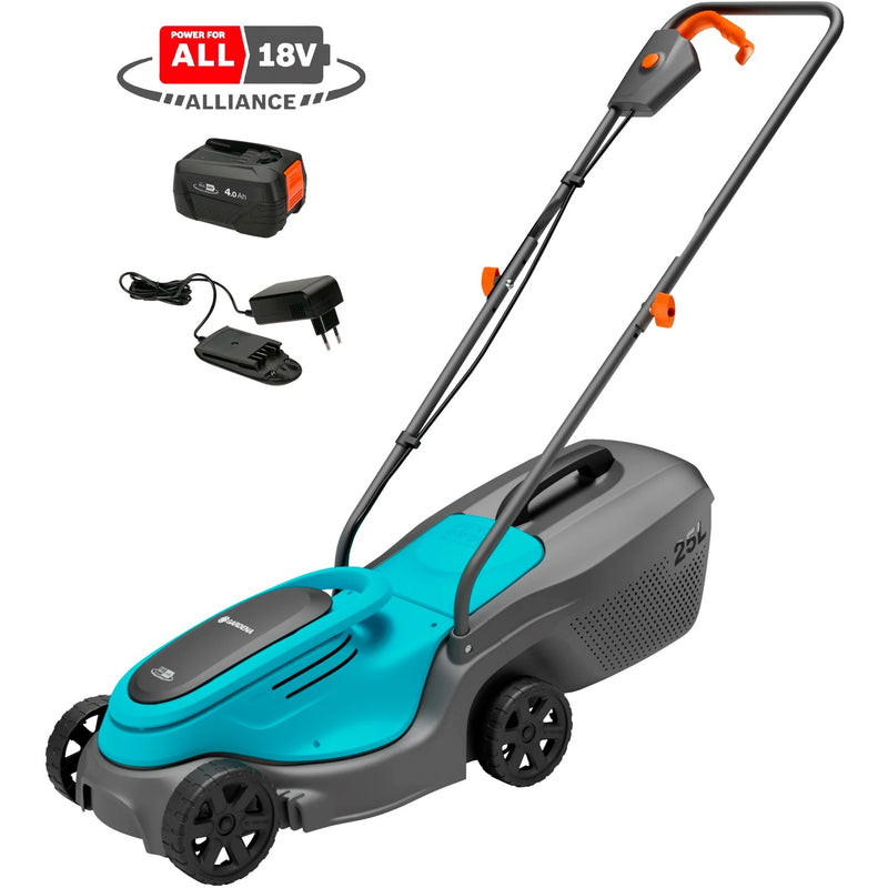 Load image into Gallery viewer, Gardena accugrasmaaier powermax 30 18v p4a set (zwart turquoise, incl. li-ion accu 4,0ah, power for all alliance)
