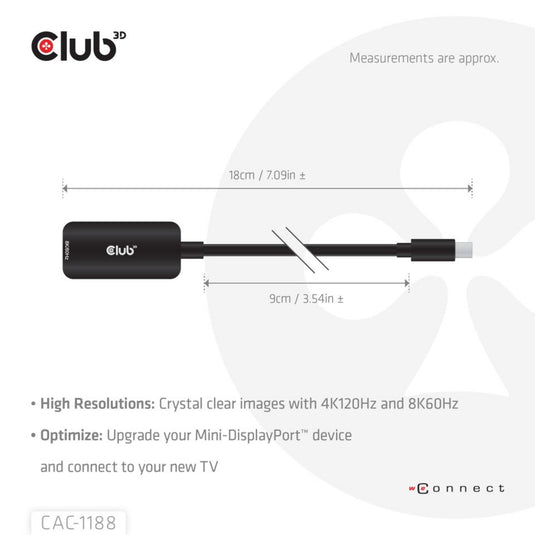 Club 3d mini displayport 1.4 naar hdmi 8k60hz m f adapter (zwart)