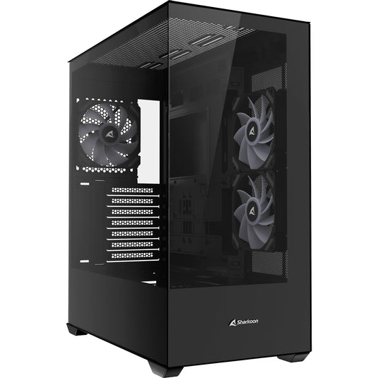 Sharkoon sk6 argb midi tower behuizing (zwart | 2x usb-a | rgb | tempered glass)