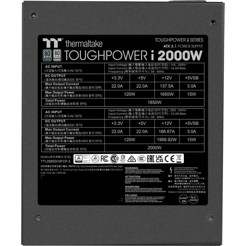 Load image into Gallery viewer, Thermaltake toughpower i modulaire 2000 watt voeding (zwart, 4x 12v-2x6, 8x pcie)
