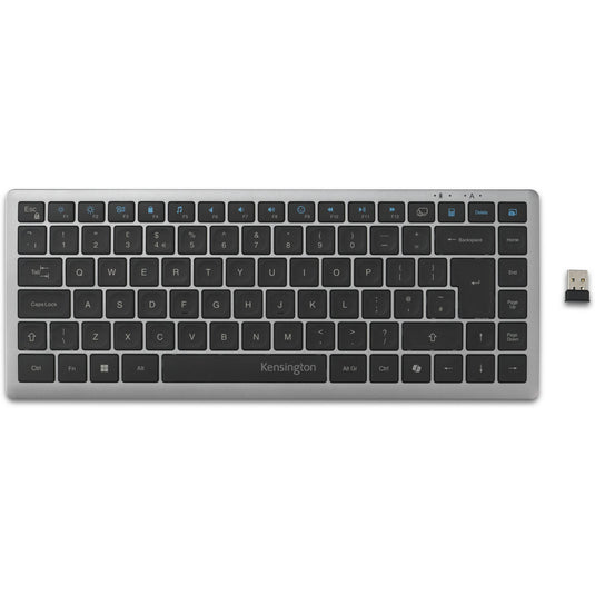 Kensington kb435 eq rechargeable multi-device compact keyboard (grijs, us-international lay-out (qwerty), scissor switches, 80% (tkl), usb, 2,4 ghz, bluetooth 5.4)