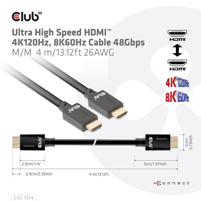 Load image into Gallery viewer, Club 3d ultra high speed hdmi 2.1 male-male kabel (zwart, 4 meter, 4k 120hz, 8k 60hz, 48gbps)
