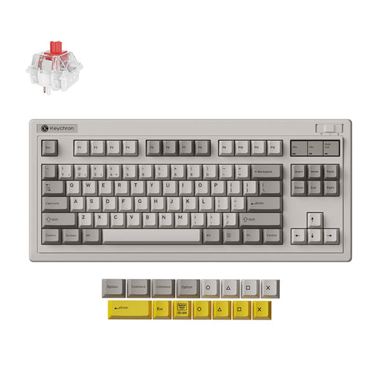 Keychron r3-m1 qmk wireless mechanical keyboard (grijs, us lay-out (qwerty), super red, 80% (tkl) , rgb, cherry pbt, hot swap, 2.4 ghz bluetooth 5.3 usb-c)