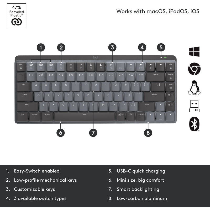 Load image into Gallery viewer, Logitech mx mechanical mini toetsenbord (zwart, us-international lay-out (qwerty), gl tactile, 80% (tkl), bluetooth)
