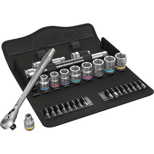 Wera 8100 sb 11 zyklop metalen ratelset, 3 8 gereedschapsset (zwart groen, 29-delig, volledig metalen ratel met vierkantaandrijving)