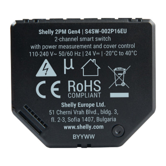 Shelly 2pm gen4 relais (zwart, bluetooth, wifi)
