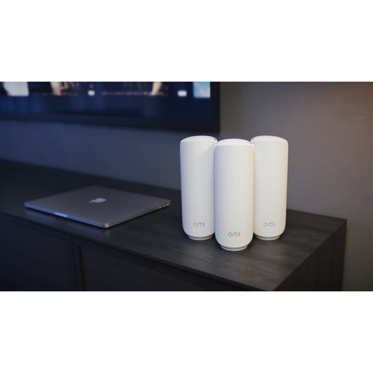 Netgear orbi 370 wifi mesh systeem, dual-band wifi 7-mesh systeem, 3 stuks mesh router (wit, 1x orbi wifi 7-router (rbe371), 2x orbi wifi 7-satellieten (rbe370))