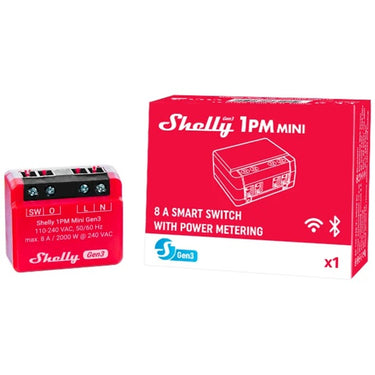 Shelly plus 1pm mini gen3 relais (rood zwart, wifi)