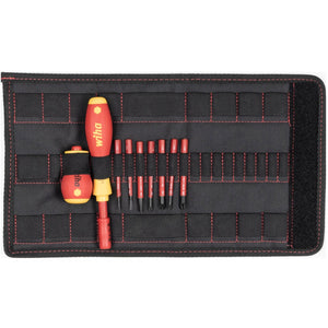 Wiha schroevendraaier en bitset slimvario (rood geel, sleufkop, pozidriv, plusmin pozidriv 10-delig incl. opvouwbaar etui)