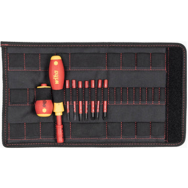 Wiha schroevendraaier en bitset slimvario (rood geel, sleufkop, pozidriv, plusmin pozidriv 10-delig incl. opvouwbaar etui)