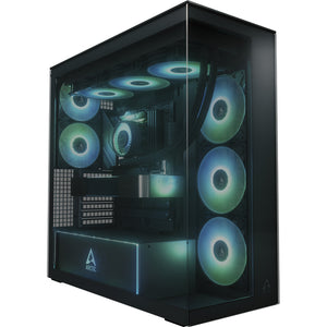 Arctic xtender midi tower behuizing (zwart (mat) | 2x usb-a | 1x usb-c | rgb | tempered glass)