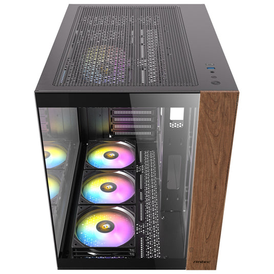 Antec cx800 wood argb midi tower behuizing (zwart houtkleur | 1x usb-a | 1x usb-c | tempered glass)