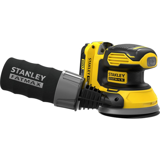 Stanley fatmax v20 18v excentrische schuurmachine (geel zwart, softbag, accu (2.0ah) en oplader (2a) inbegrepen)