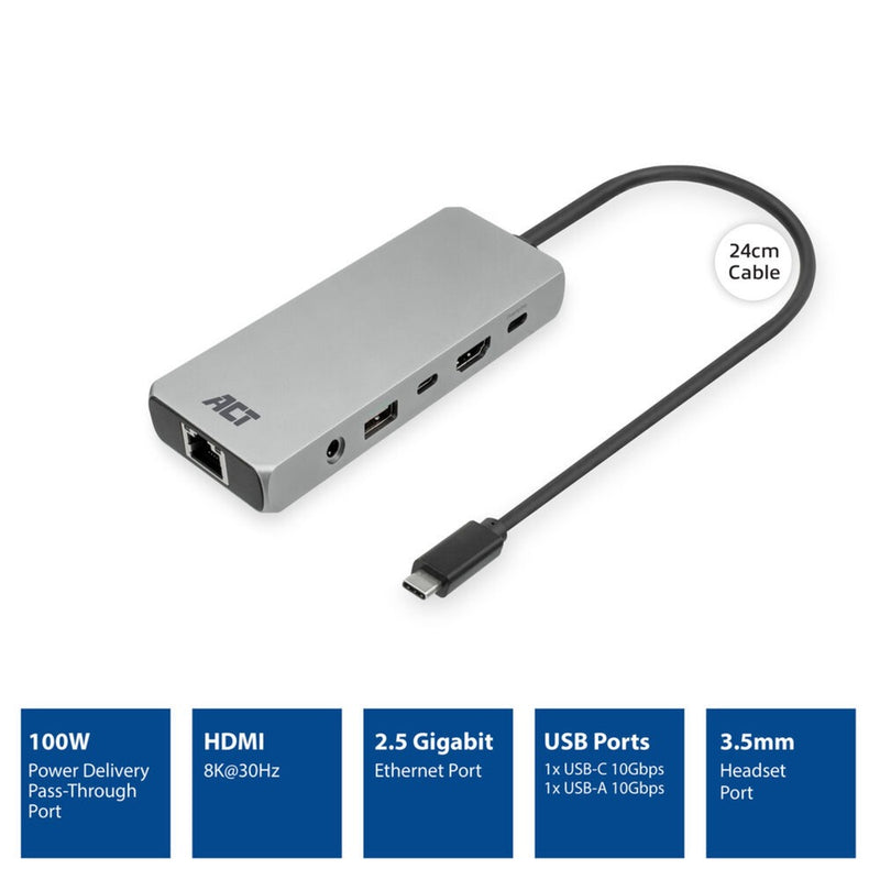 Load image into Gallery viewer, Act connectivity usb-c 4k 8k 60hz dockingstation (grijs)
