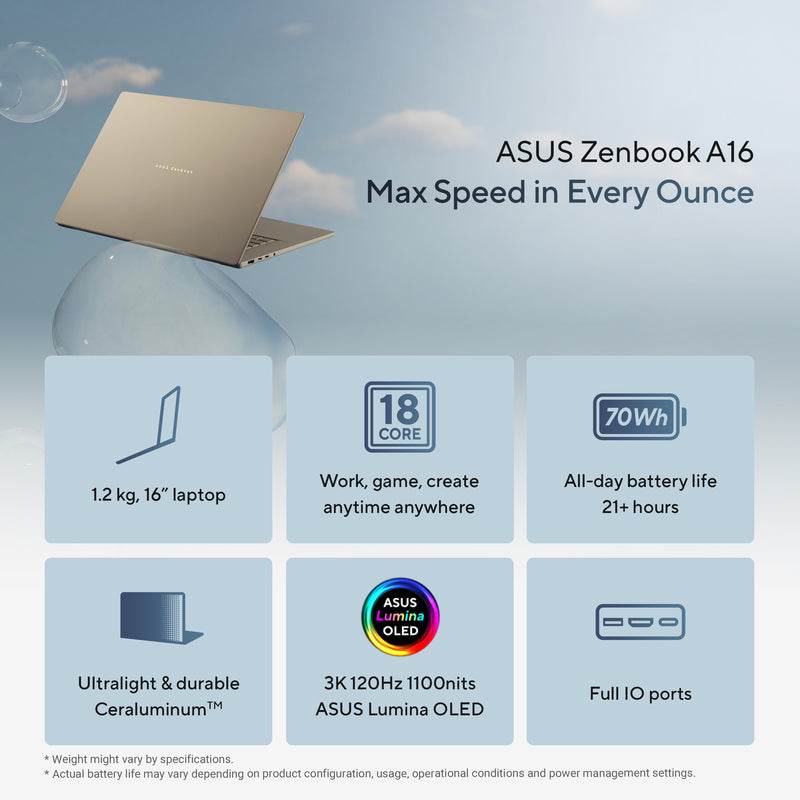 Laden Sie das Bild in Galerie -Viewer, Asus zenbook a16 ux3607oa-sq013w 16 copilot+ laptop (beige | snapdragon x2e-94-100 | qualcomm adreno | 48 gb | 1 tb ssd | oled)
