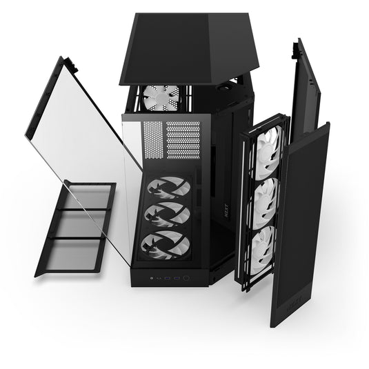 Nzxt h9 flow rgb+ midi tower behuizing (zwart (mat) | 2x usb-a | 1x usb-c | rgb | tempered glass)