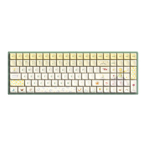 Iqunix f97 floral date rgb mechanisch gaming toetsenbord (groen, us lay-out (qwerty), gateron red, 96%, rgb leds, hot-swappable, pbt, 2.4ghz | bluetooth 5.1 | usb-c)