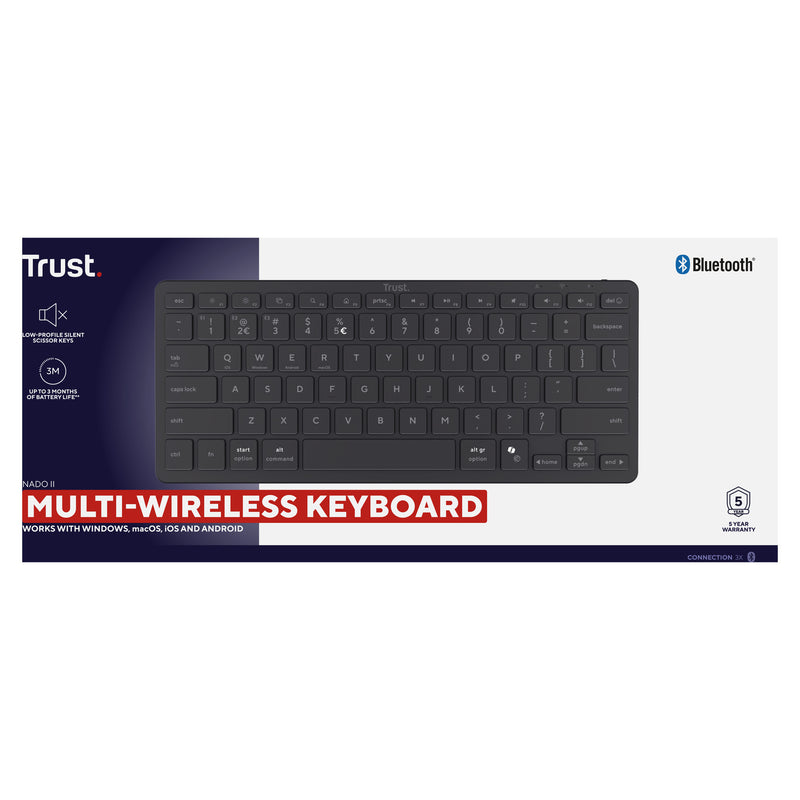 Load image into Gallery viewer, Trust nado ii bluetooth-toetsenbord (zwart, us lay-out (qwerty), scissor switches, 80% (tkl), bluetooth)
