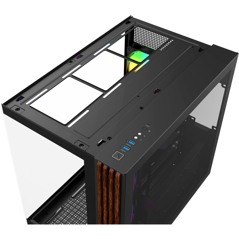 Load image into Gallery viewer, Thermaltake view 380 ws argb midi tower behuizing (zwart houtkleur | 2x usb-a | 1x usb-c | rgb | tempered glass)
