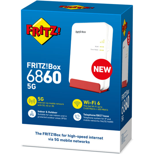 Fritz! box 6860 5g edition international draadloze router (rood, mesh, 5g)