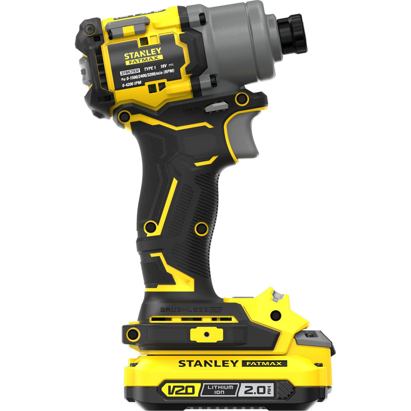 Load image into Gallery viewer, Stanley v20 18v borstelloze slagschroevendraaier (geel zwart, koffer, 2 accu's en oplader inbegrepen)
