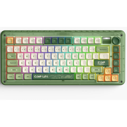 Iqunix zx75 camping wireless mechanical keyboard (groen, us lay-out (qwerty), cherry mx silent red, 75%, rgb leds, hot-swappable, double-shot pbt, 2.4ghz | bluetooth 5.1 | usb-c)