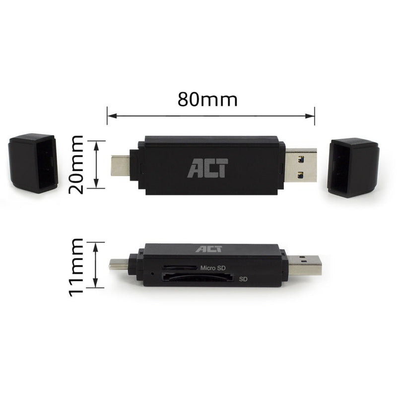 Afbeelding laden in galerijviewer, Act connectivity usb-c usb-a kaartlezer, sd micro sd (zwart)
