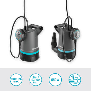 Gardena 2-in-1 dompelpomp voor helder water 20000 basic dompel- en drukpompen (grijs zwart, 550 watt, 20.000 l h, met vlotterschakelaar)
