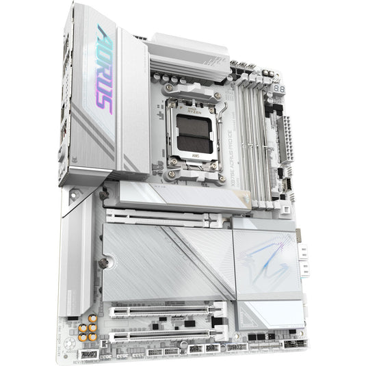 Gigabyte x870e aorus pro ice socket am5 moederbord (zilver wit, raid, 2.5gb-lan, wi-fi 7, bt, sound, atx)
