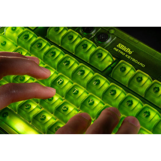 8bitdo retro 87 mechanical keyboard - xbox edition (groen, us lay-out (qwerty), kailh box jellyfish x, 80% (tkl), abs keycaps, bluetooth 5.0, wireless 2.4g, usb)